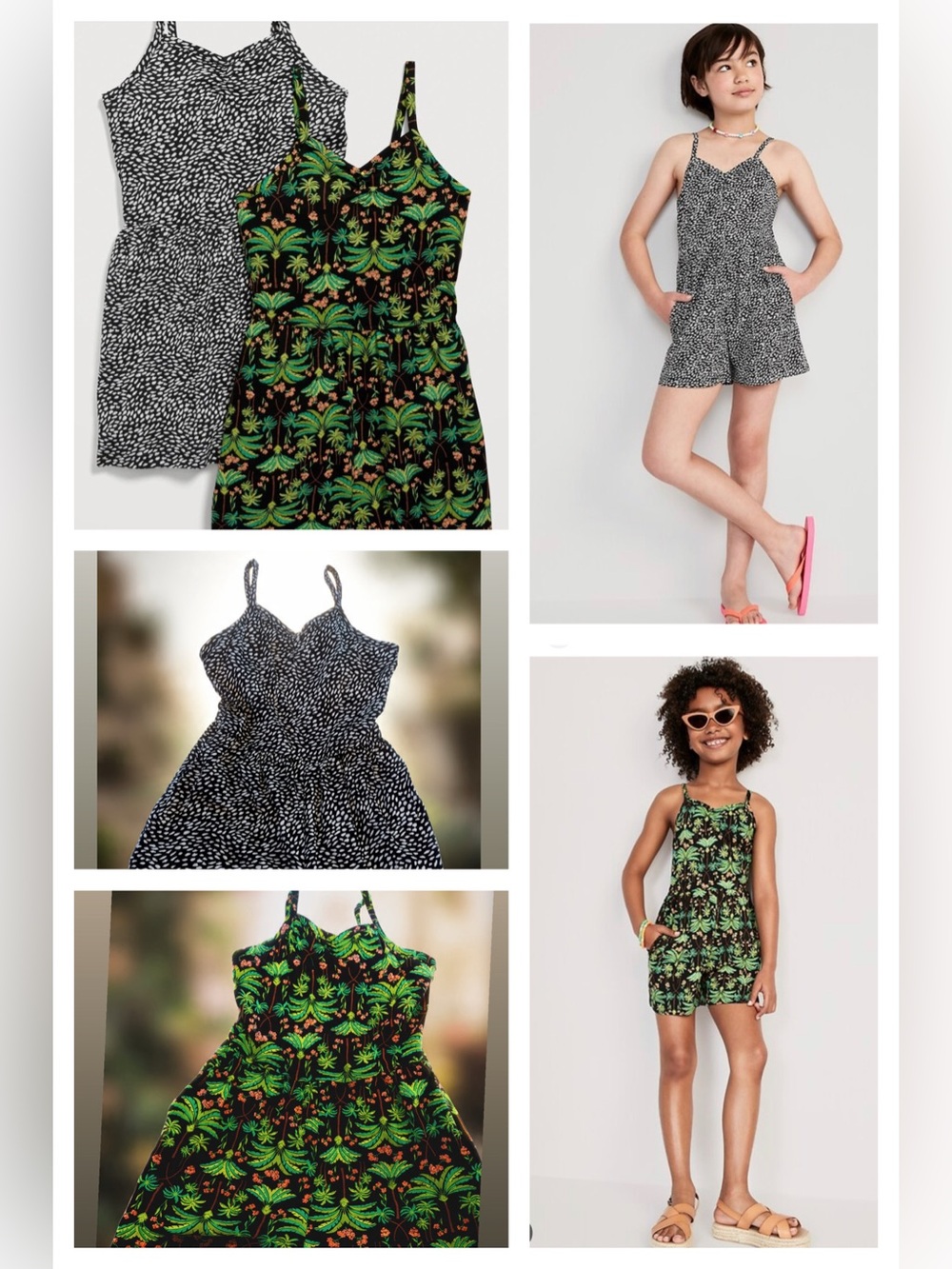 2 Rompers 100% Cotton | Old Navy Girls' | Black Speckle & Green Tropical